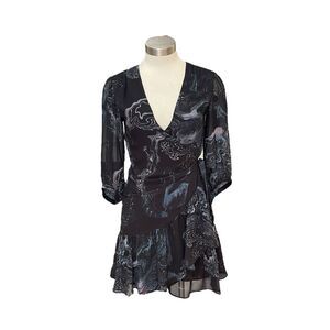NWT ALL SAINTS Womens Wrap Dress Jade Hatsukoi Oil Black Mini Sz. S